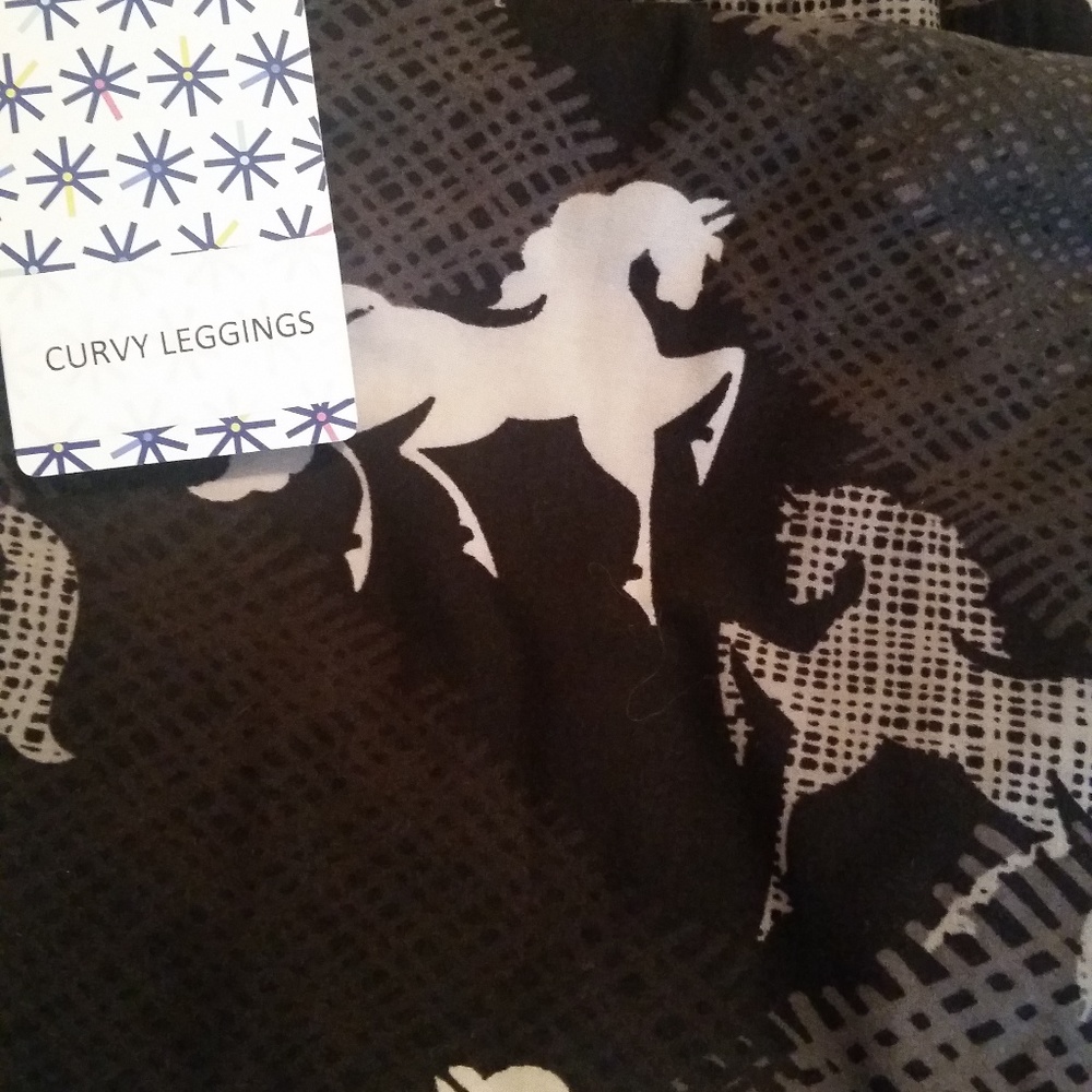 Horse leggings! Black, grey, and white. Curvy.
